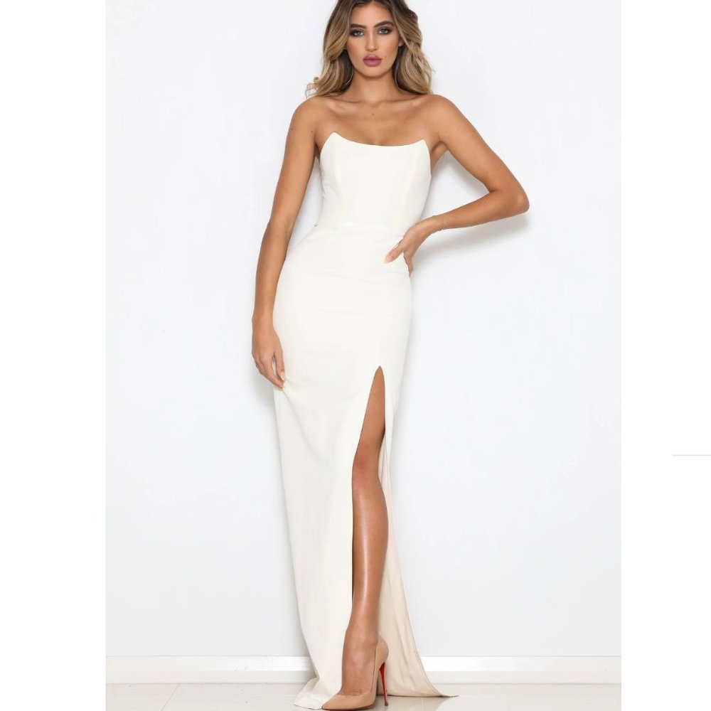 Abyss By Abby Sofia Dress | Cream Tight slit boning lined XS